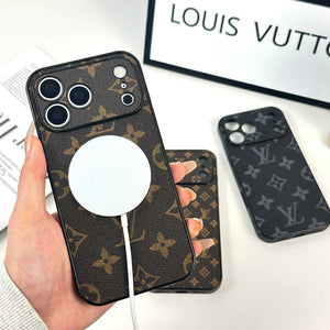 Monogram Refined Leather Magnetic iPhone Case（Compatible With Magsafe）For iPhone 17 Series-RCLV064 - Runycase