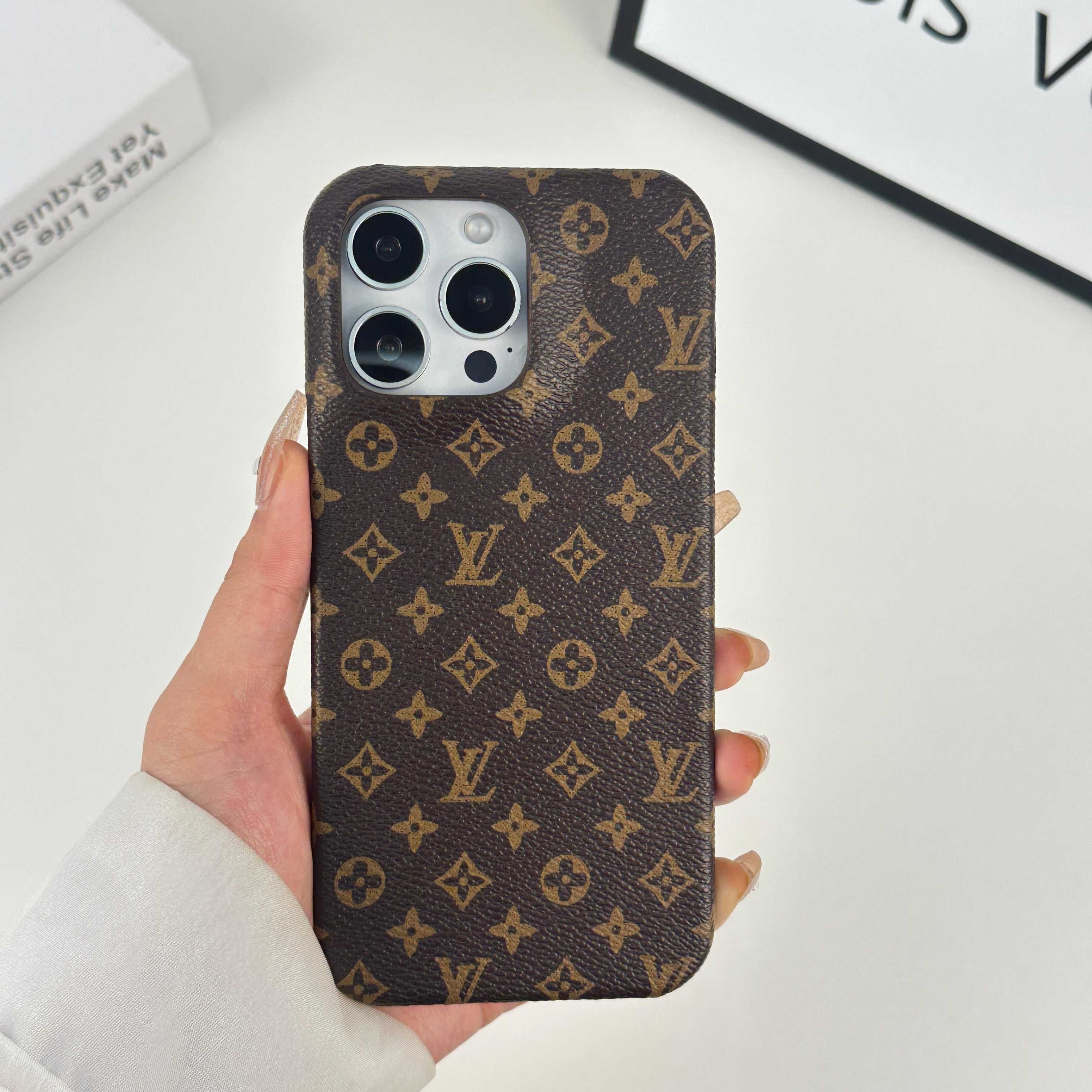Monogram Leather Magnetic iPhone Case（Compatible With Magsafe）Small Printing -RCLV037 - Runycase