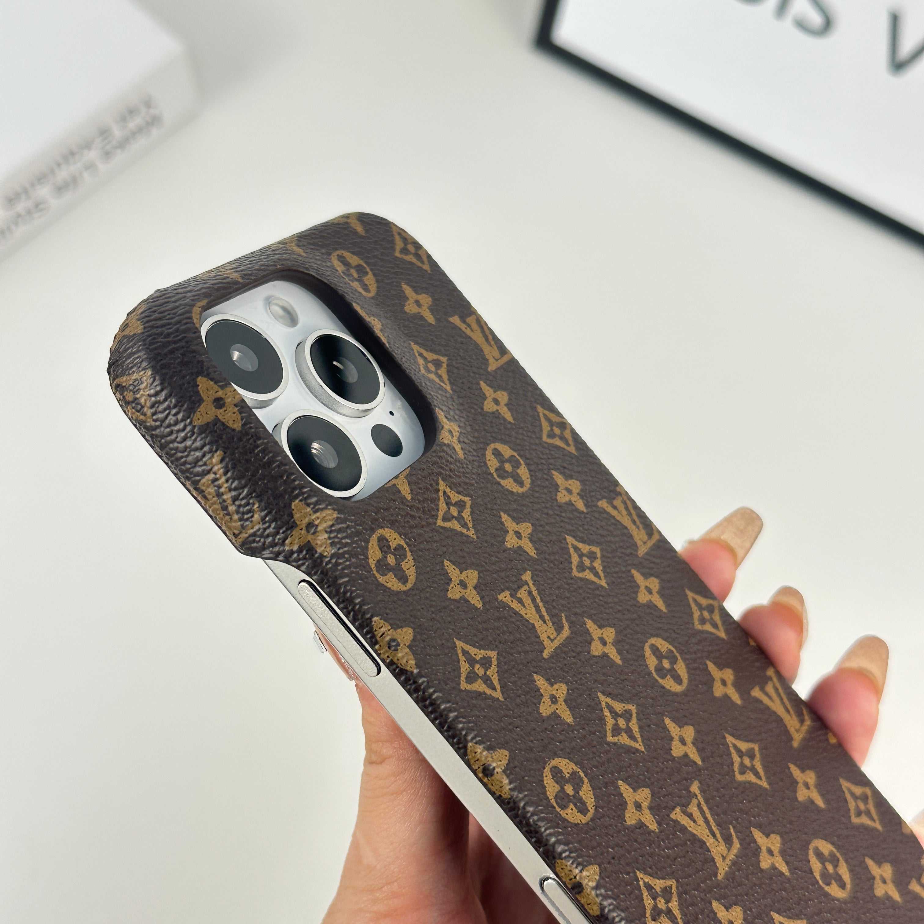 Monogram Leather Magnetic iPhone Case（Compatible With Magsafe）Small Printing -RCLV037 - Runycase