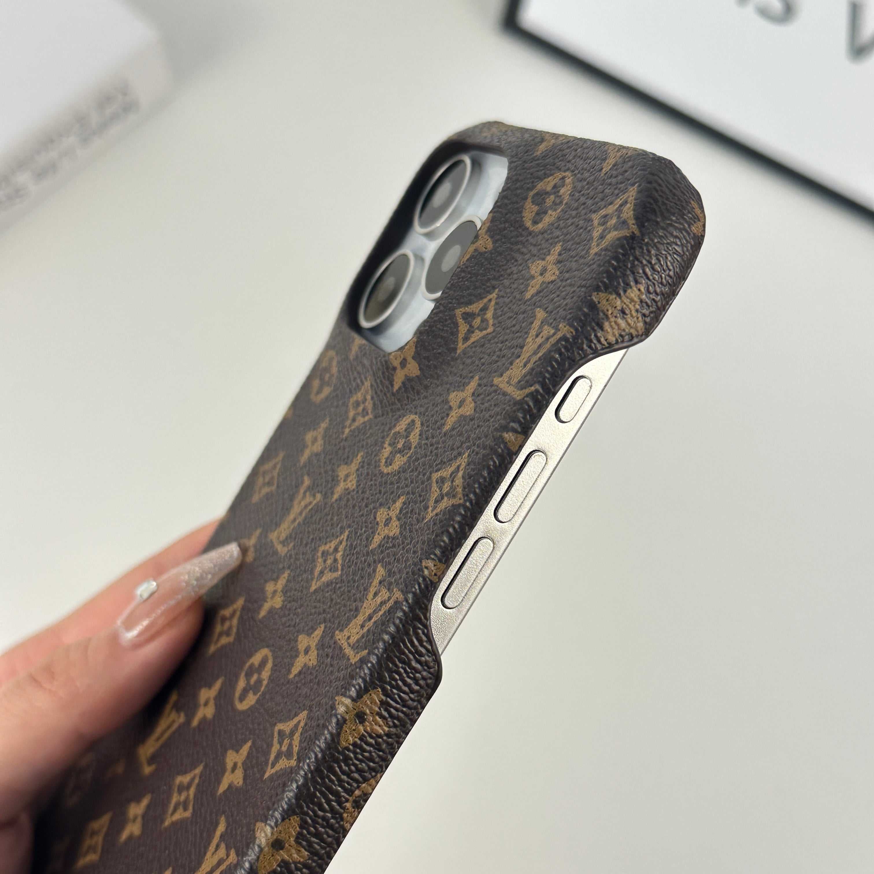 Monogram Leather Magnetic iPhone Case（Compatible With Magsafe）Small Printing -RCLV037 - Runycase