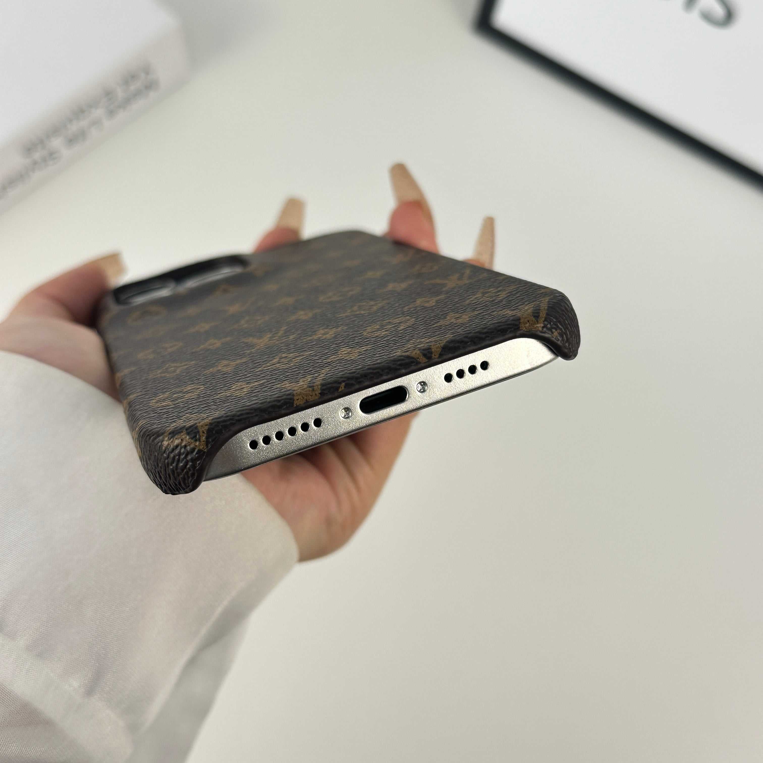 Monogram Leather Magnetic iPhone Case（Compatible With Magsafe）Small Printing -RCLV037 - Runycase
