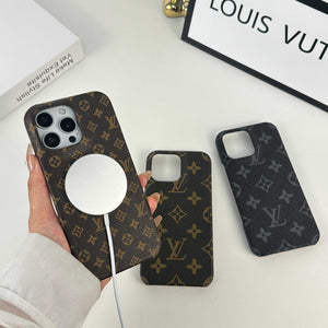 Monogram Leather Magnetic iPhone Case（Compatible With Magsafe）Small Printing -RCLV037 - Runycase