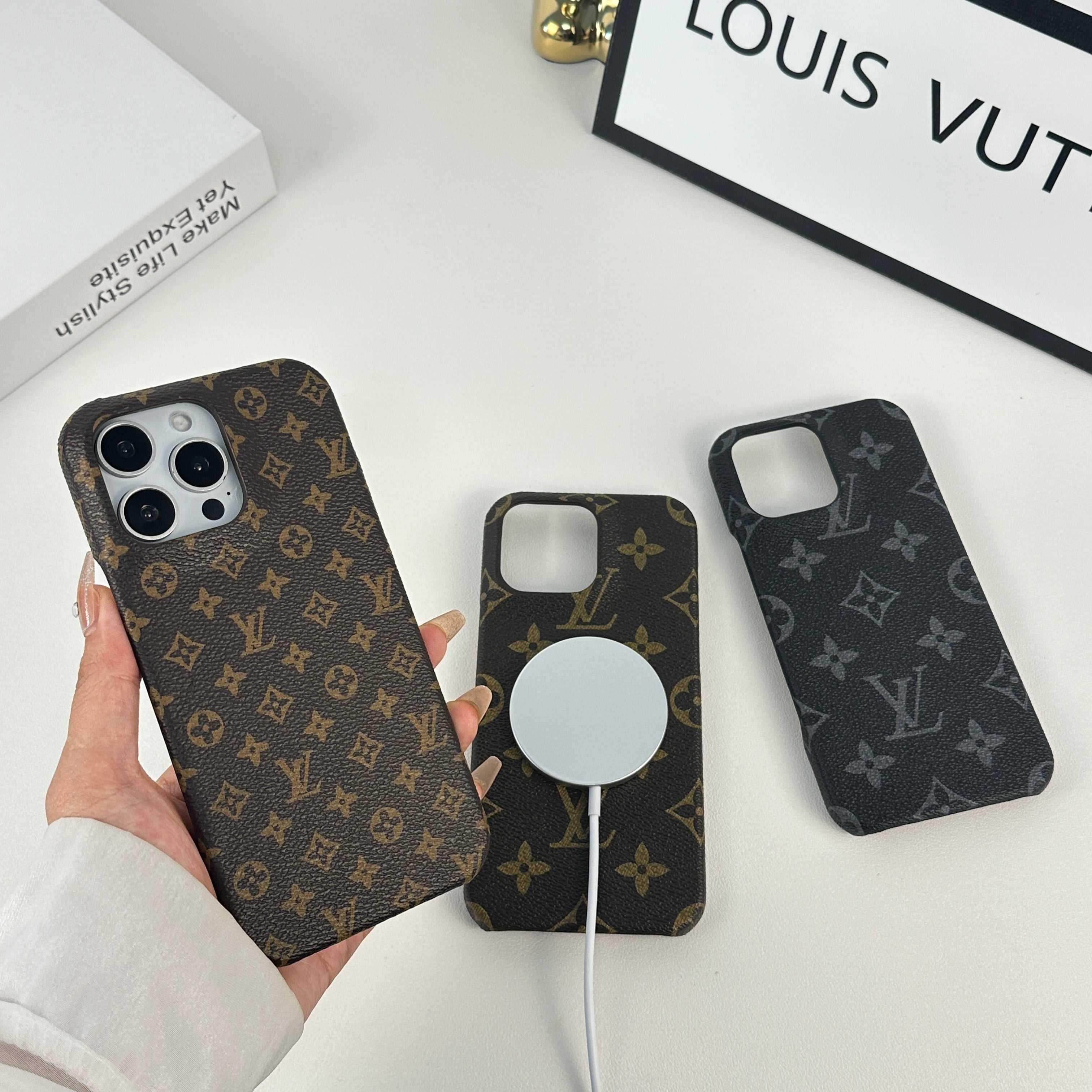 Monogram Leather Magnetic iPhone Case（Compatible With Magsafe）Small Printing -RCLV037 - Runycase