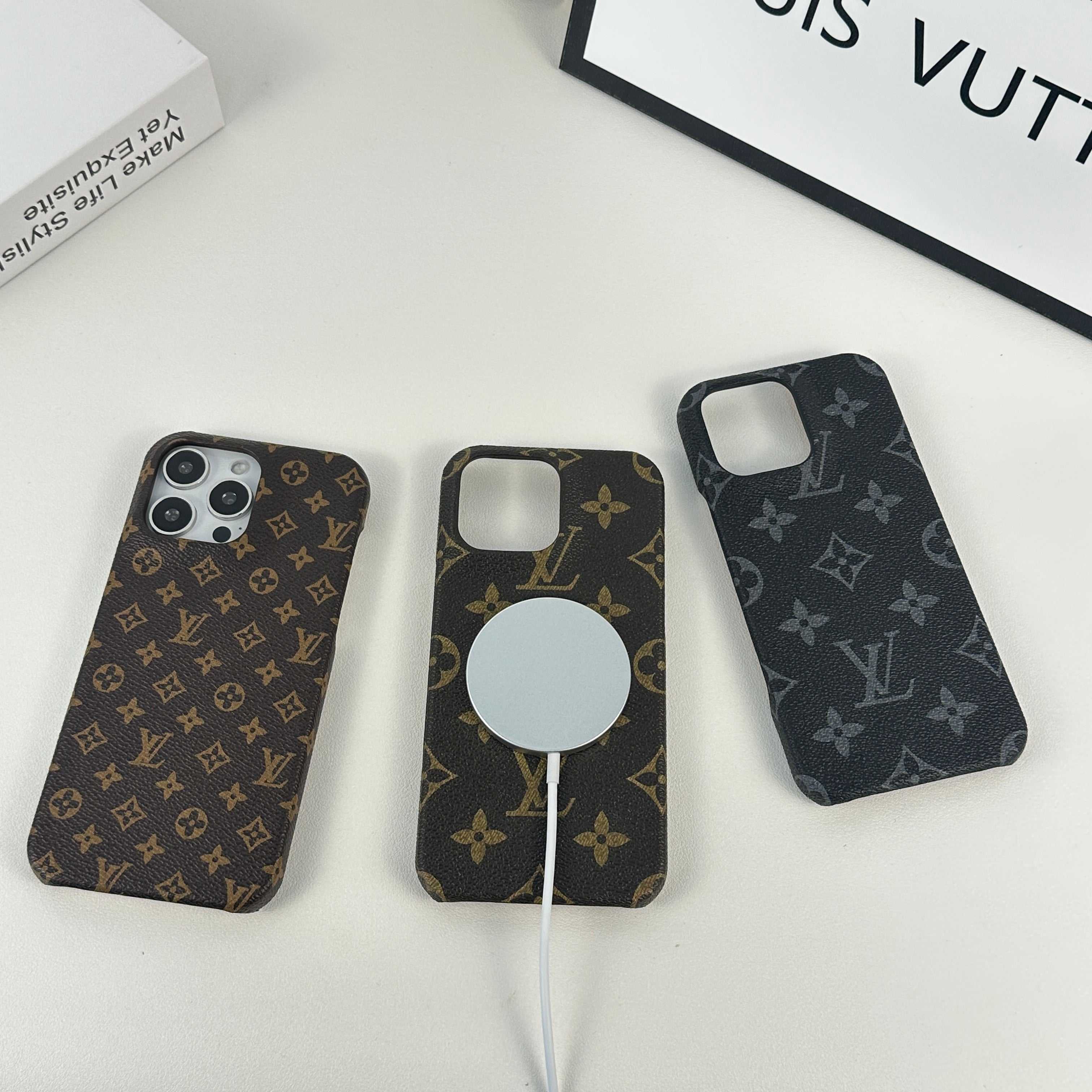 Monogram Leather Magnetic iPhone Case（Compatible With Magsafe）Small Printing -RCLV037 - Runycase
