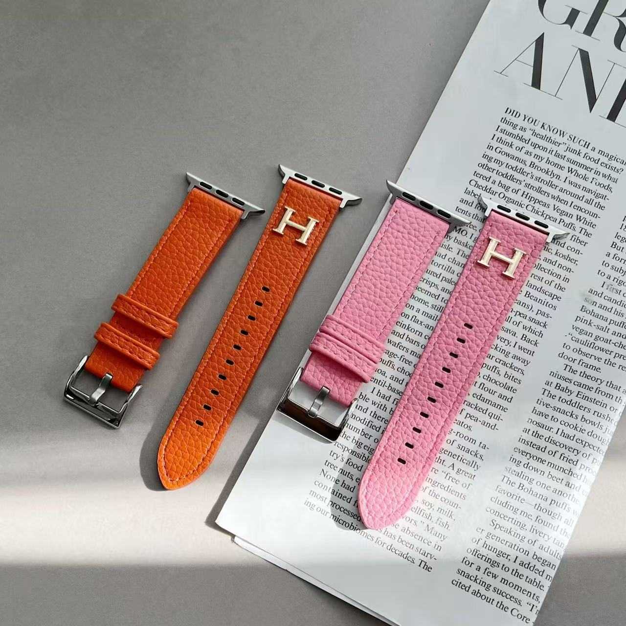 Elegant Leather H Apple Watch Band Orange-RCH110 - Runycase