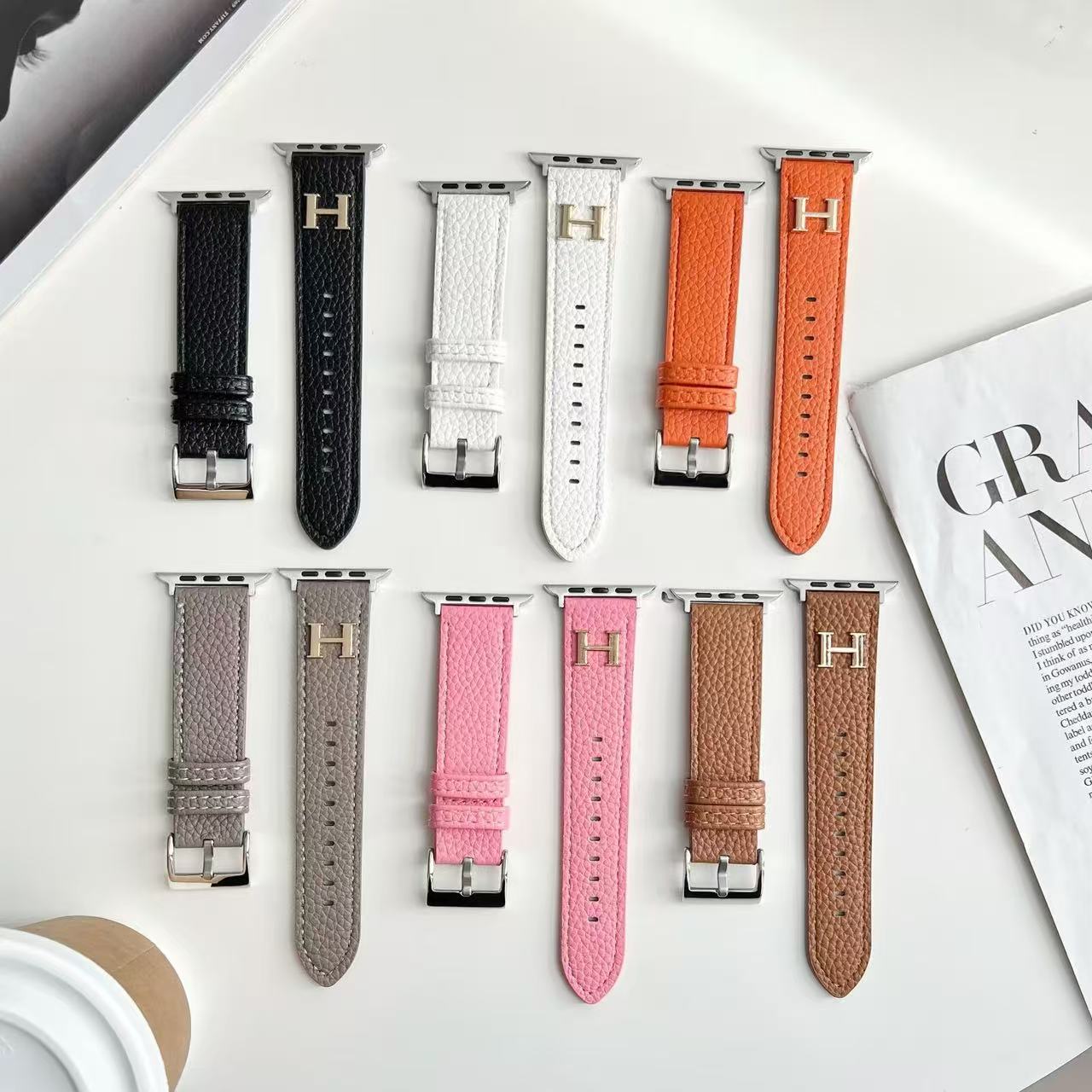 Elegant Leather H Apple Watch Band Orange-RCH110 - Runycase