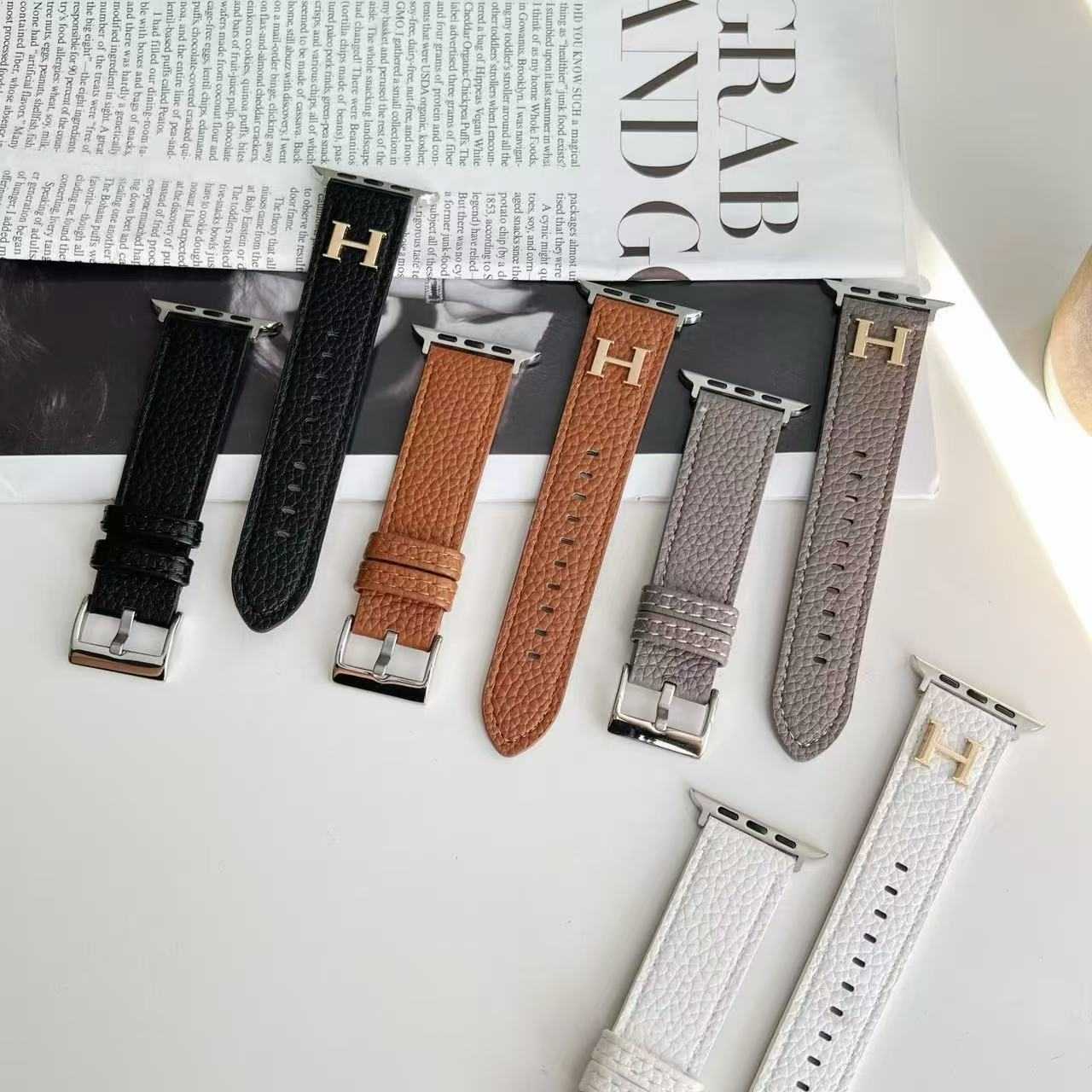 Elegant Leather H Apple Watch Band Orange-RCH110 - Runycase
