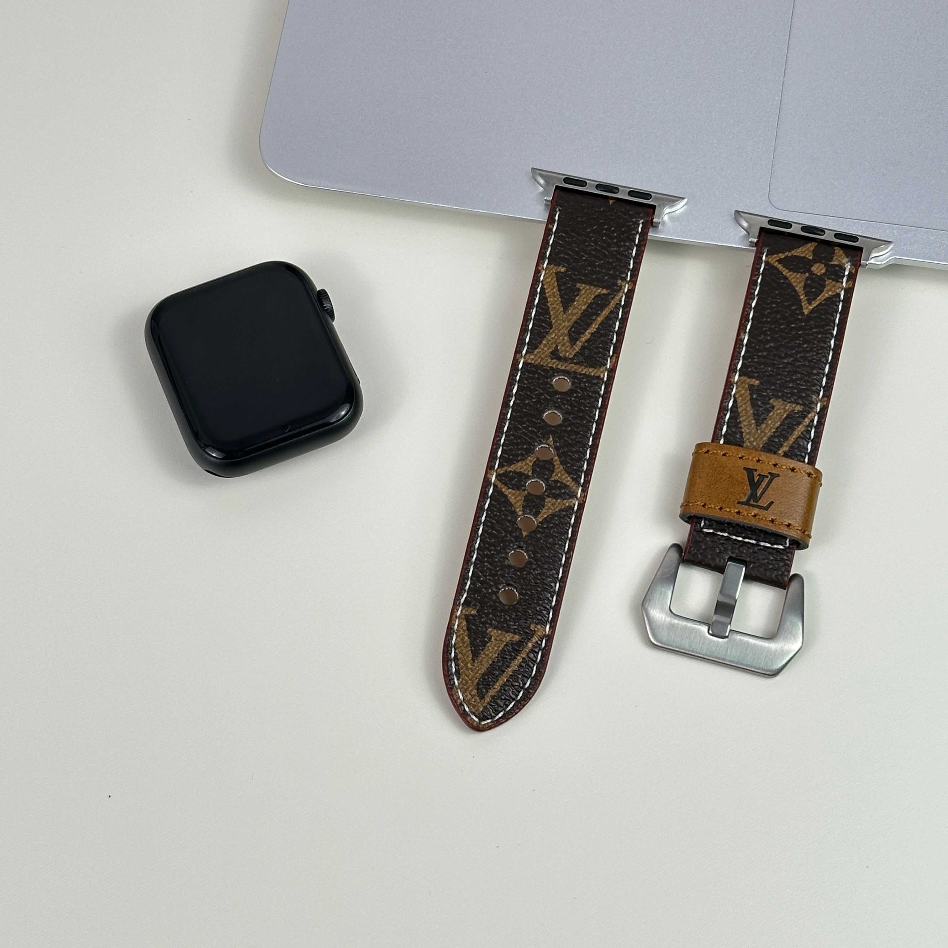 Monogram Elegant Leather Apple Watch Band Big Printing-RCLV039 - Runycase
