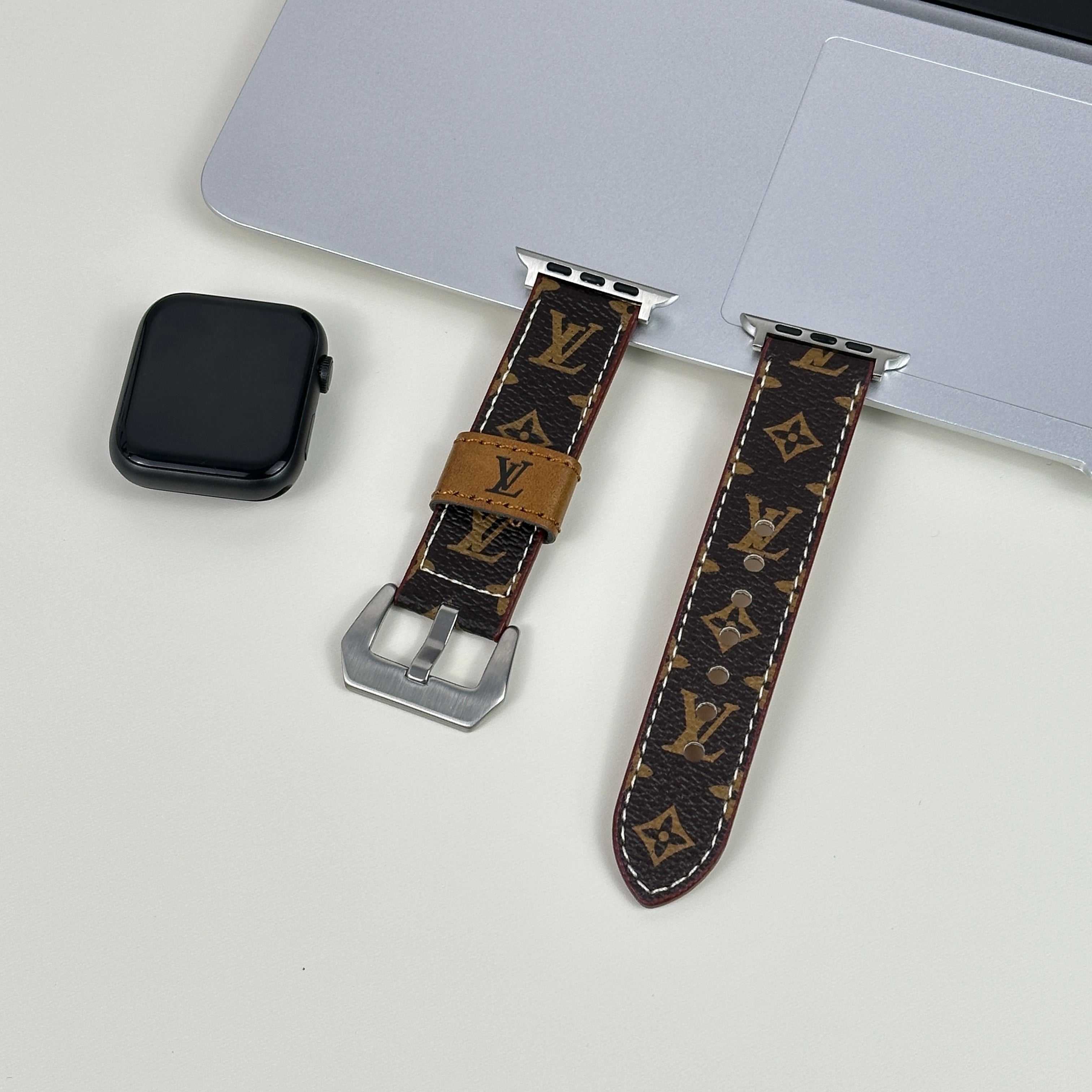 Monogram Leather Apple Watch Band Small Printing-RCLV040 - Runycase