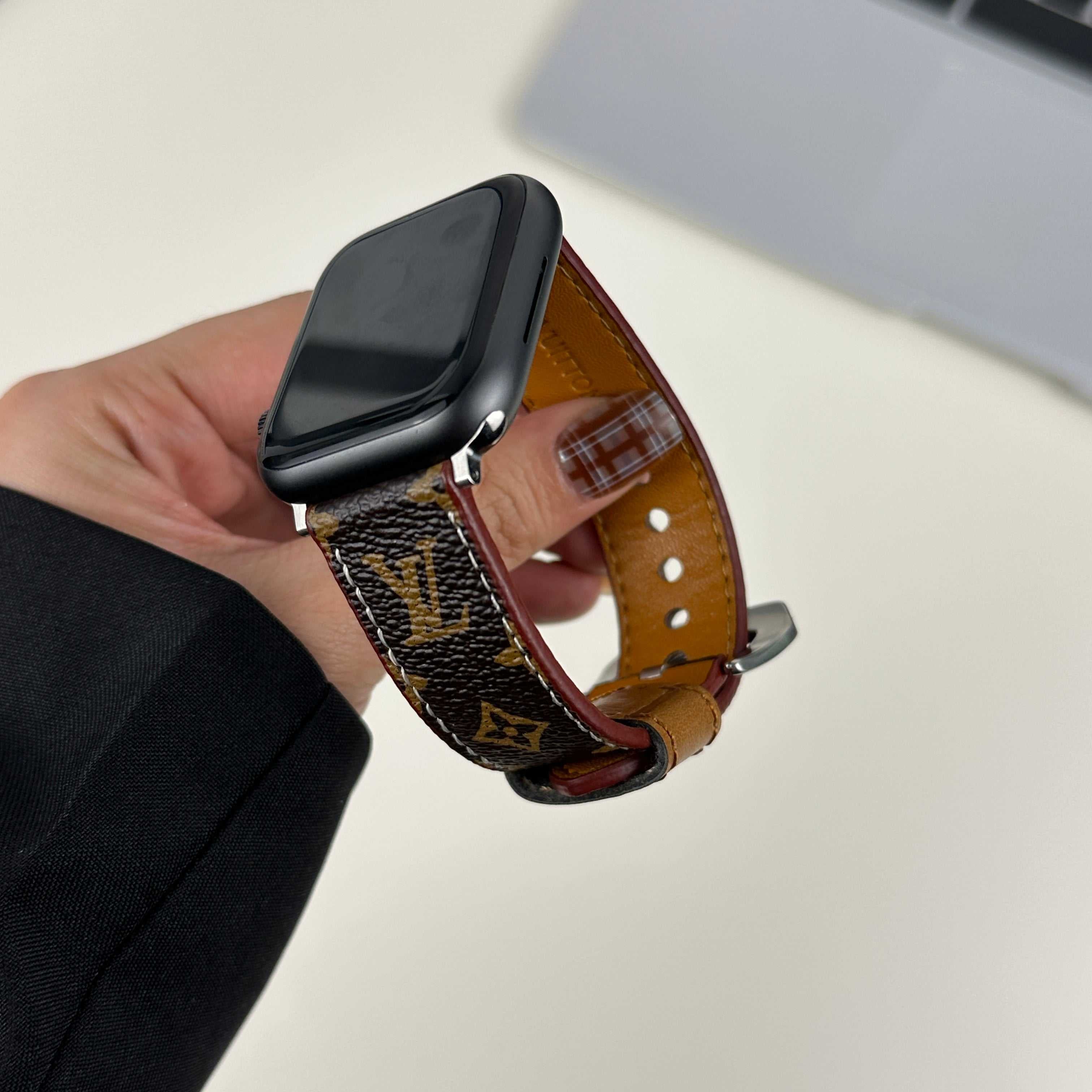 Monogram Leather Apple Watch Band Small Printing-RCLV040 - Runycase