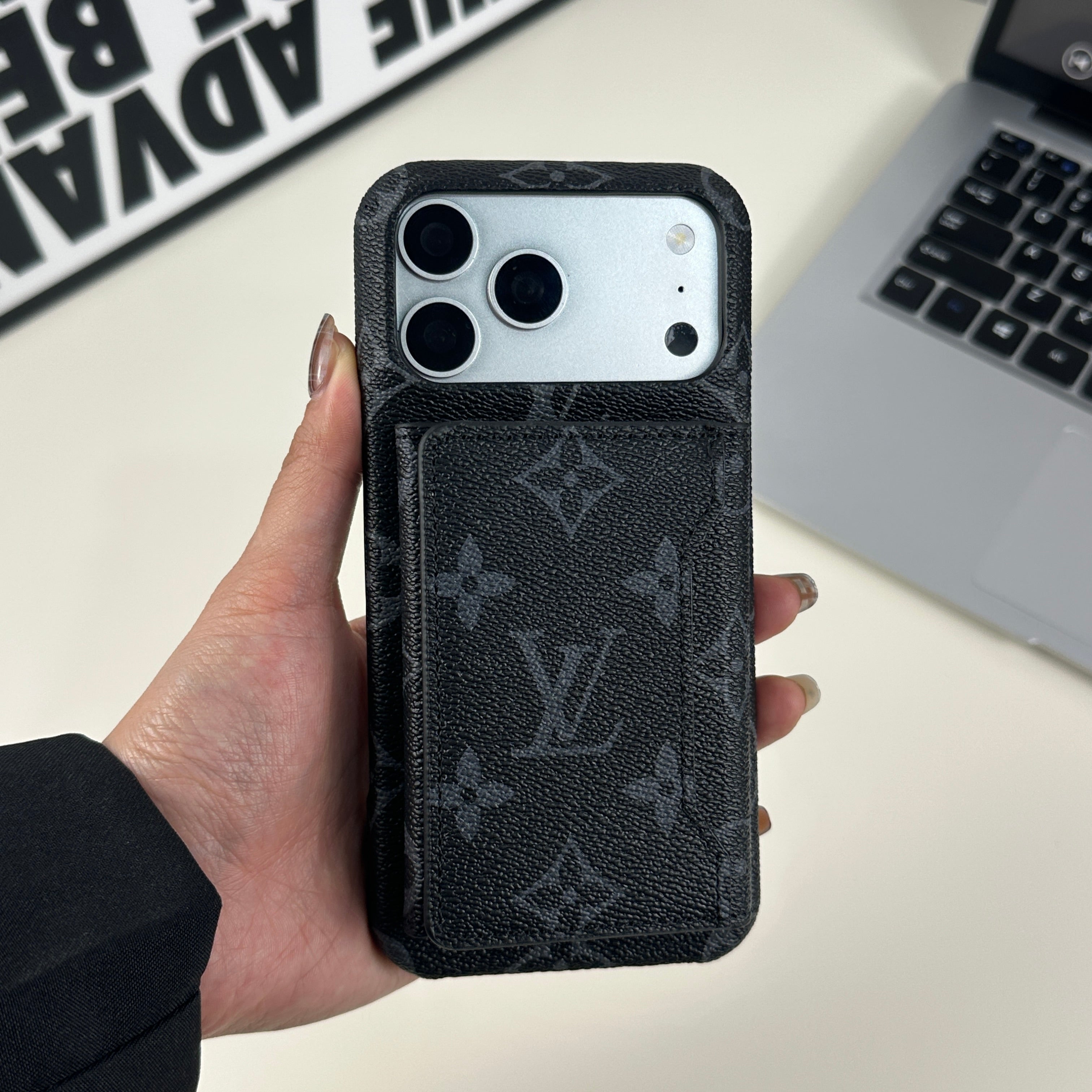 Monogram Luxury Leather Magnetic Wallet Black Printing-RCLV052