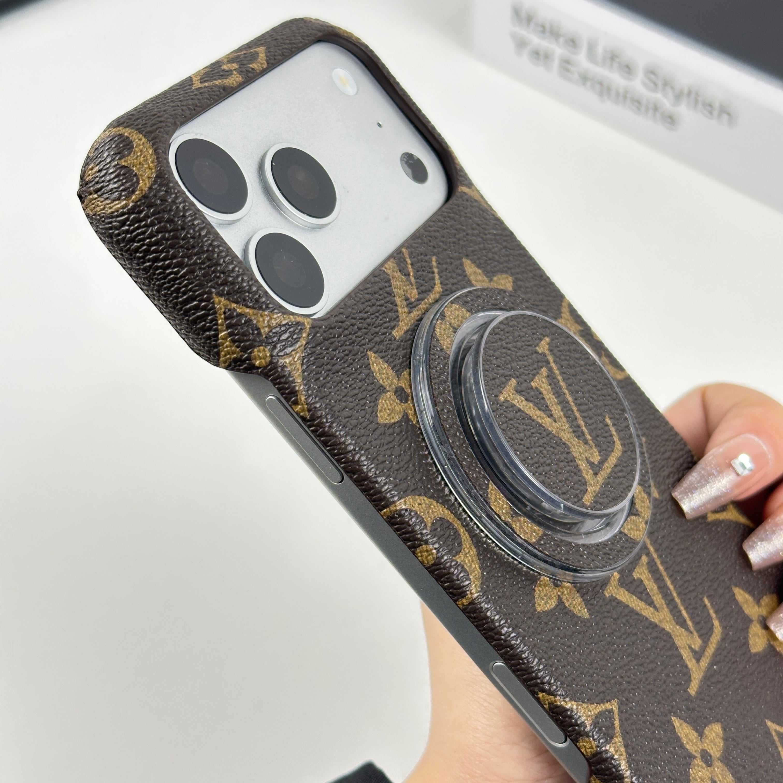 Luxury Leather Monogram iPhone Case With Magnetic Stand Big Printing For iPhone 17 Series-RCLV069 - Runycase