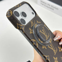 Luxury Leather Monogram iPhone Case With Magnetic Stand Big Printing For iPhone 17 Series-RCLV069 - Runycase