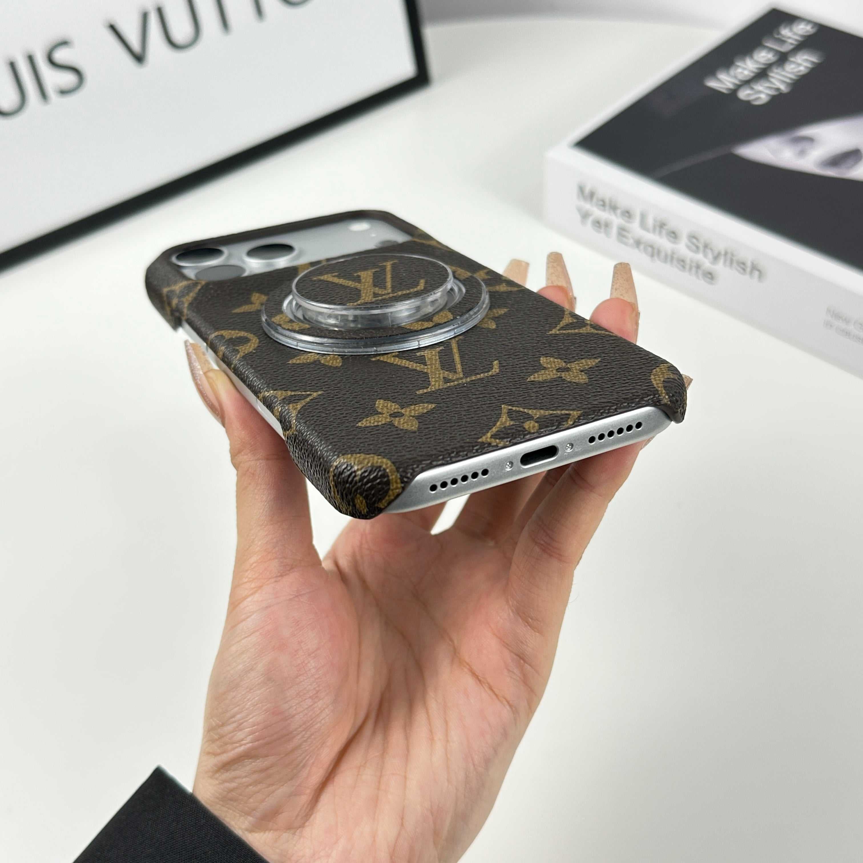 Luxury Leather Monogram iPhone Case With Magnetic Stand Big Printing For iPhone 17 Series-RCLV069 - Runycase