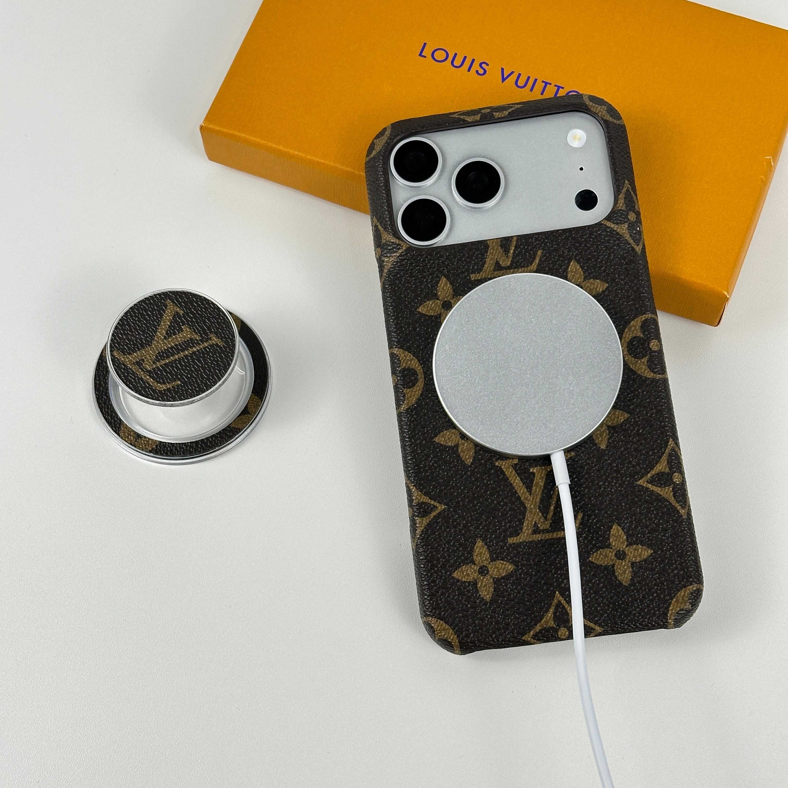 Luxury Leather Monogram iPhone Case With Magnetic Stand Big Printing For iPhone 17 Series-RCLV069 - Runycase