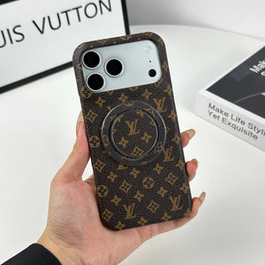 Leather Monogram iPhone Case With Magnetic Stand Small Printing For iPhone 17 Series-RCLV070 - Runycase