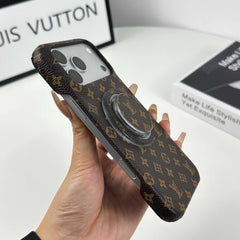Leather Monogram iPhone Case With Magnetic Stand Small Printing For iPhone 17 Series-RCLV070 - Runycase