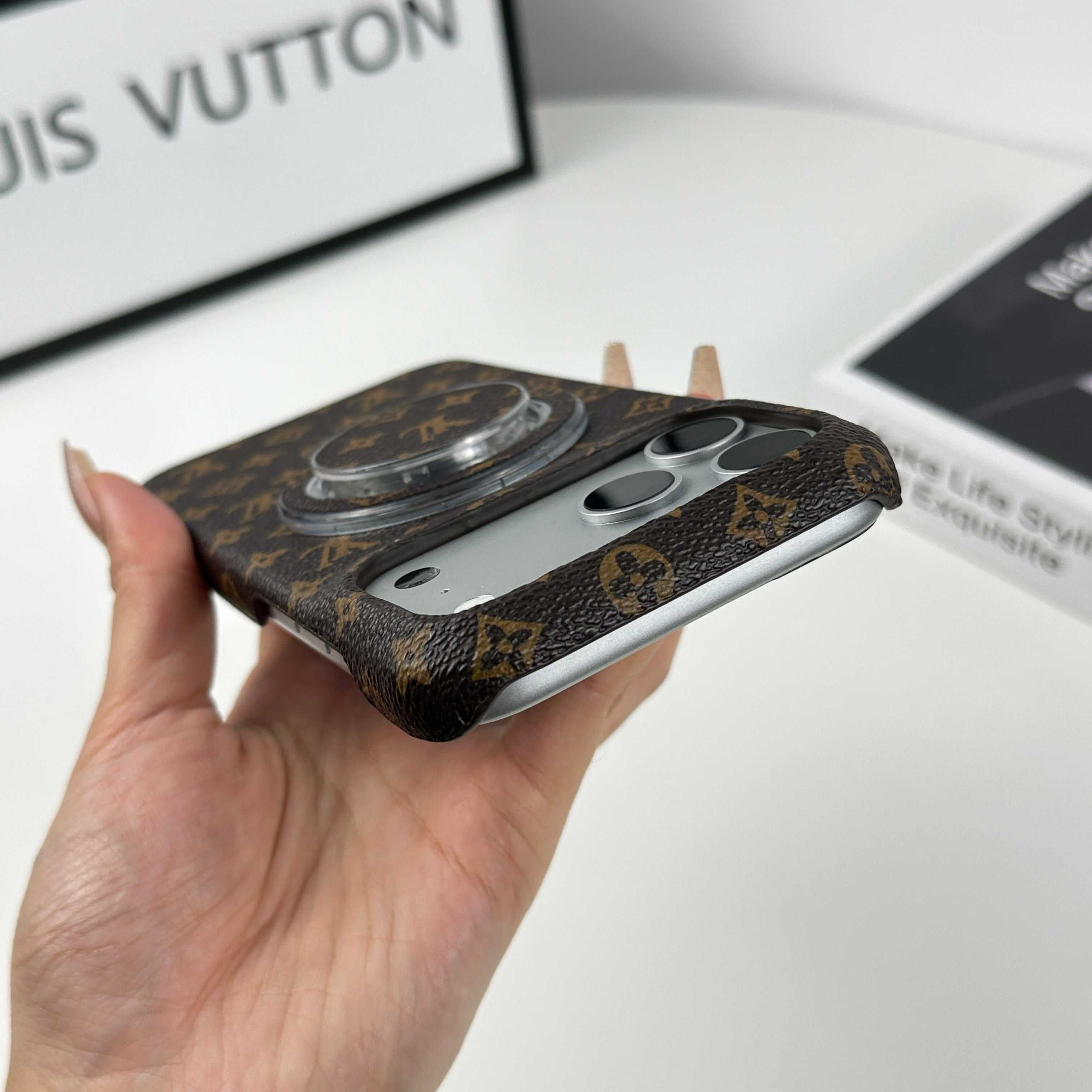 Leather Monogram iPhone Case With Magnetic Stand Small Printing For iPhone 17 Series-RCLV070 - Runycase