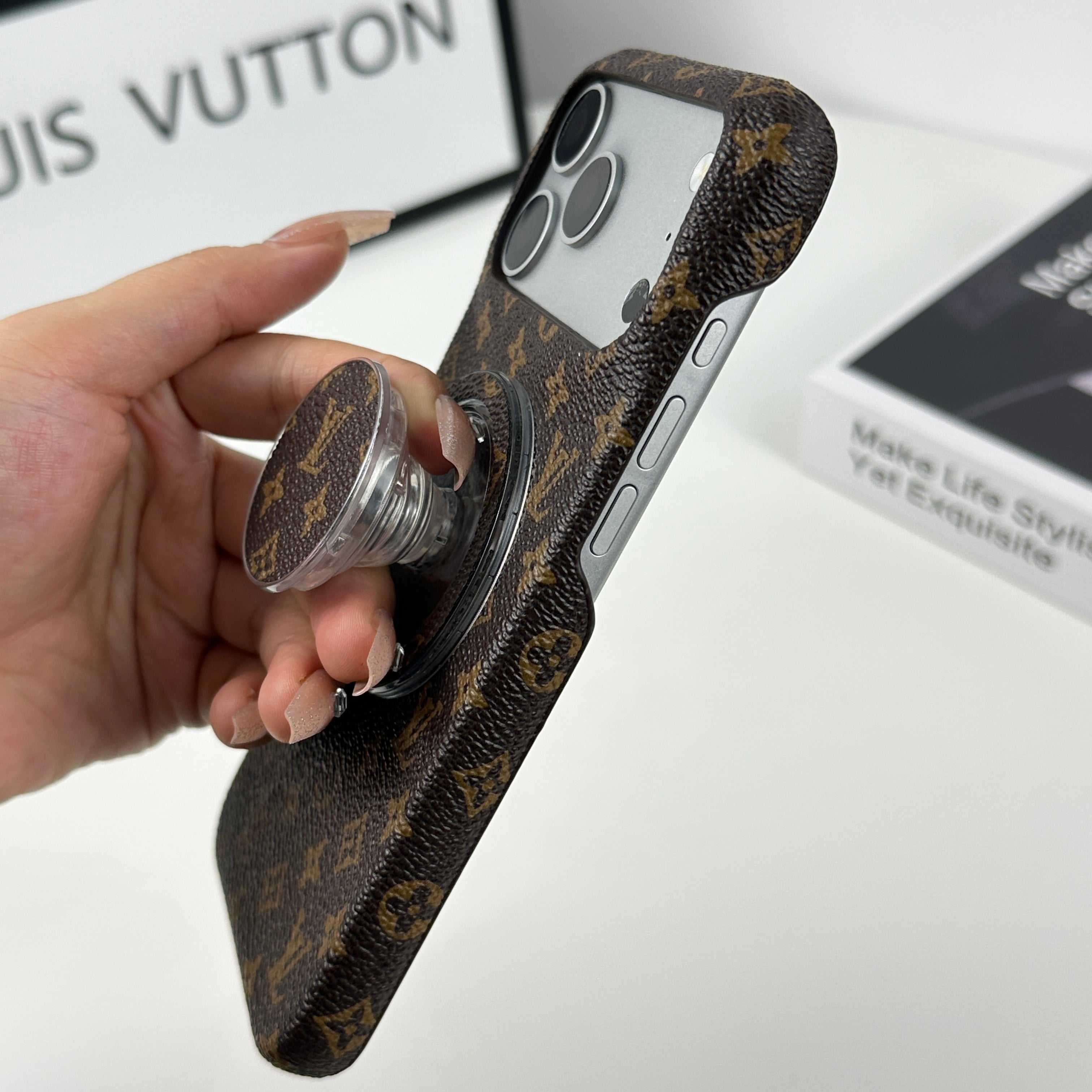 Leather Monogram iPhone Case With Magnetic Stand Small Printing For iPhone 17 Series-RCLV070 - Runycase