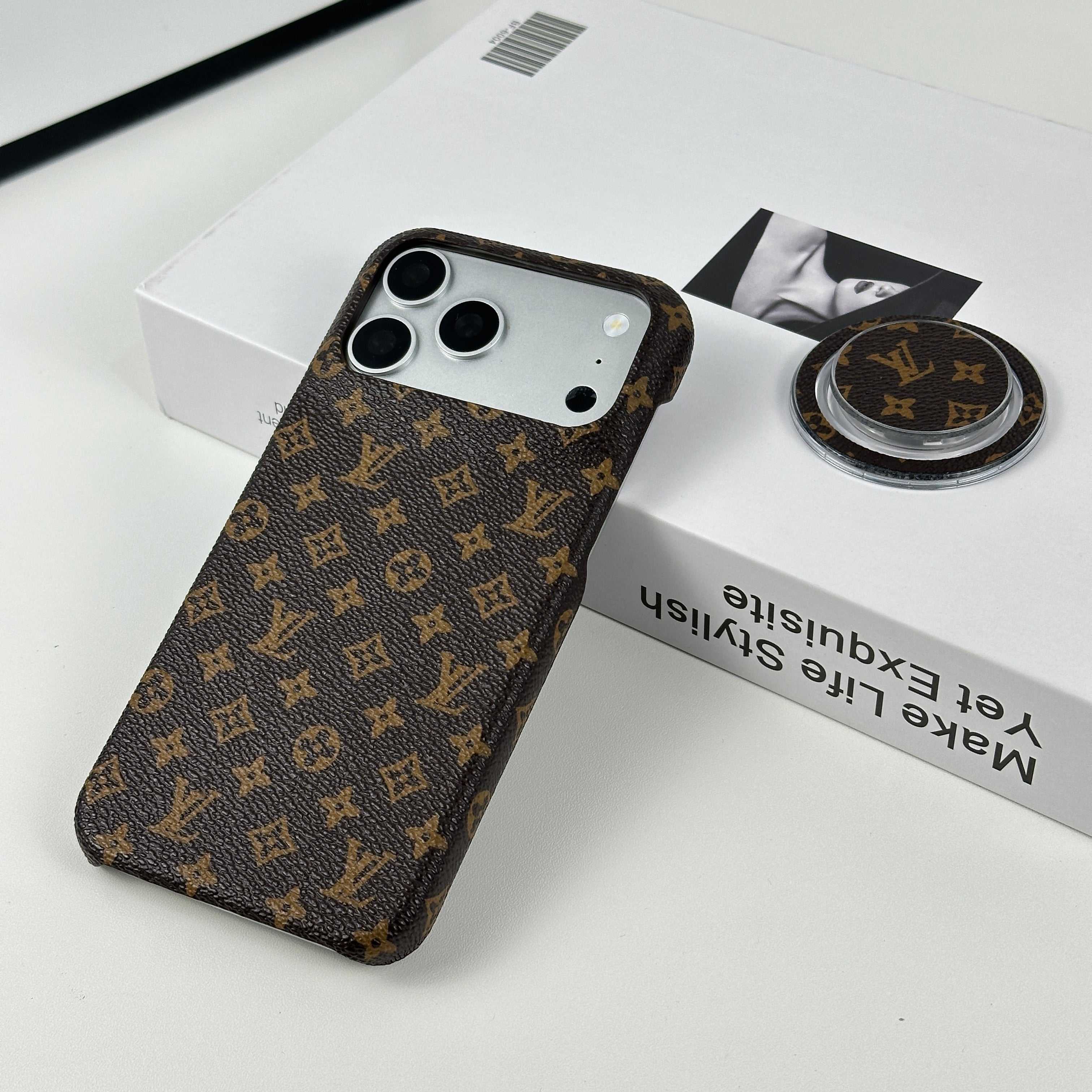Leather Monogram iPhone Case With Magnetic Stand Small Printing For iPhone 17 Series-RCLV070 - Runycase