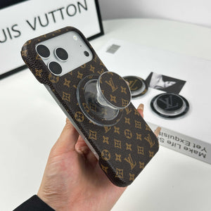 Leather Monogram iPhone Case With Magnetic Stand Small Printing For iPhone 17 Series-RCLV070 - Runycase