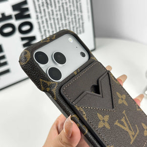 Luxury Leather Monogram iPhone Case With Magnetic Card Holder Big Printing For iPhone 17 Series-RCLV072 - Runycase