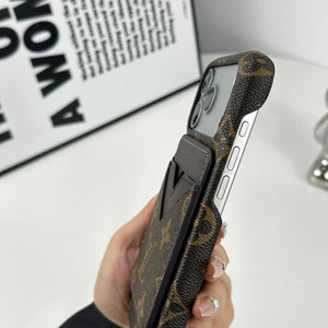 Luxury Leather Monogram iPhone Case With Magnetic Card Holder Big Printing For iPhone 17 Series-RCLV072 - Runycase