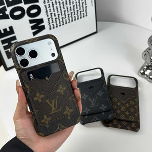 Luxury Leather Monogram iPhone Case With Magnetic Card Holder Big Printing For iPhone 17 Series-RCLV072 - Runycase