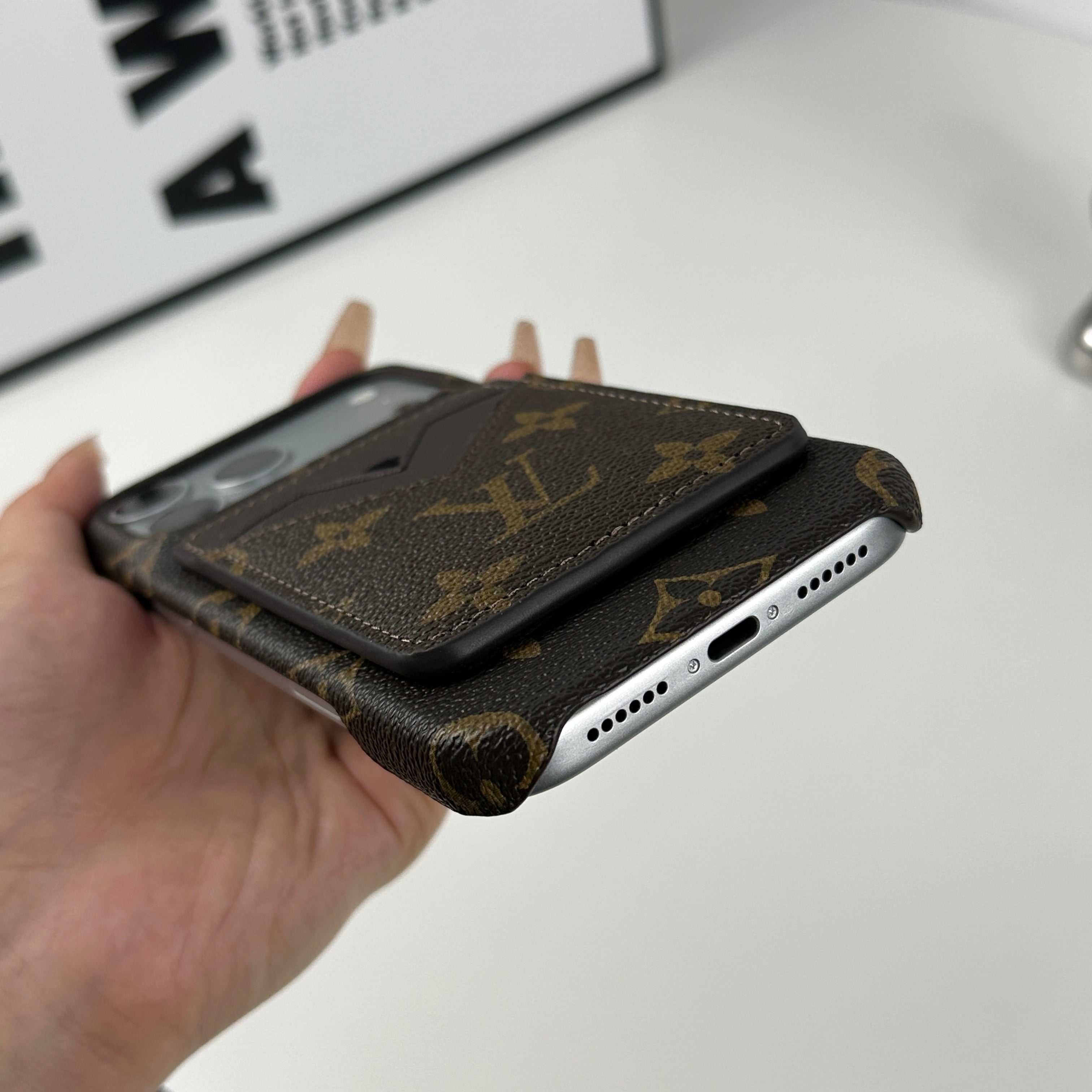 Luxury Leather Monogram iPhone Case With Magnetic Card Holder Big Printing For iPhone 17 Series-RCLV072 - Runycase