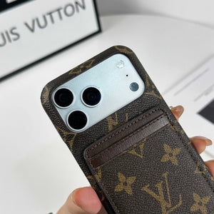 Stylish Leather Monogram iPhone Case With Magnetic Card Holder Big Printing For iPhone 17 Series-RCLV075 - Runycase