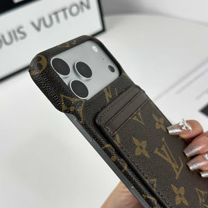 Stylish Leather Monogram iPhone Case With Magnetic Card Holder Big Printing For iPhone 17 Series-RCLV075 - Runycase