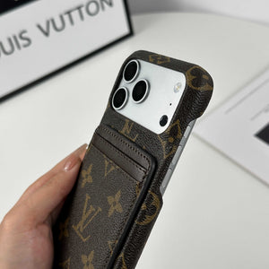 Stylish Leather Monogram iPhone Case With Magnetic Card Holder Big Printing For iPhone 17 Series-RCLV075 - Runycase