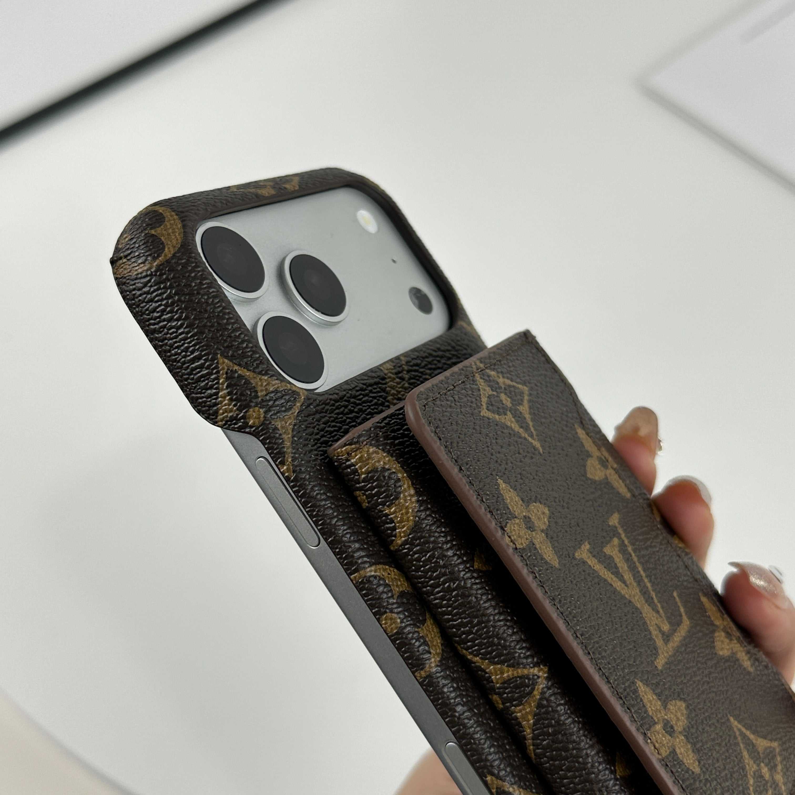 Premium Leather Monogram iPhone Case With Magnetic Wallet Big Printing For iPhone 17 Series-RCLV078 - Runycase