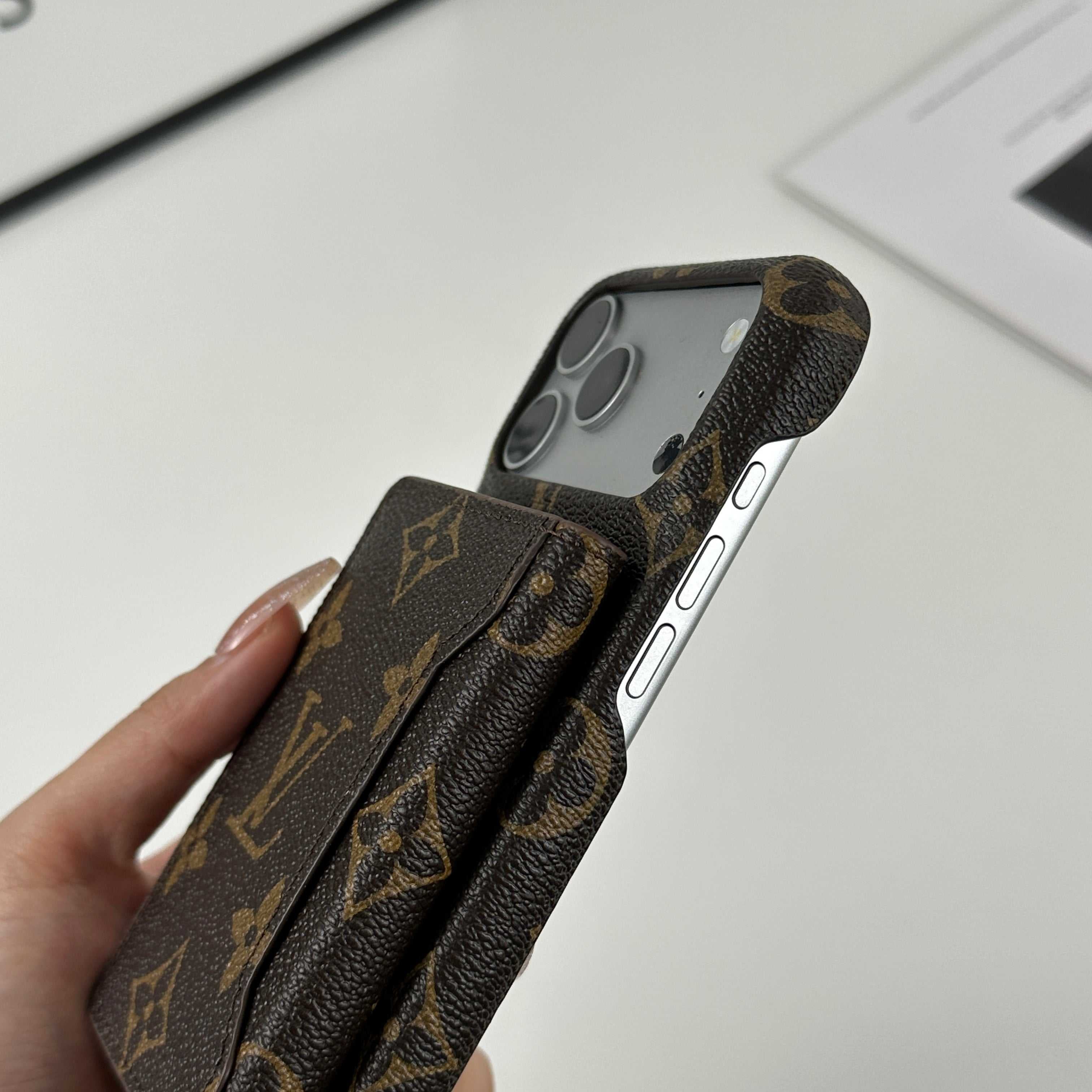 Premium Leather Monogram iPhone Case With Magnetic Wallet Big Printing For iPhone 17 Series-RCLV078 - Runycase