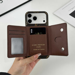 Premium Leather Monogram iPhone Case With Magnetic Wallet Big Printing For iPhone 17 Series-RCLV078 - Runycase