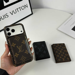 Premium Leather Monogram iPhone Case With Magnetic Wallet Big Printing For iPhone 17 Series-RCLV078 - Runycase