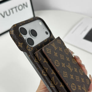 Luxury Leather Monogram iPhone Case With Magnetic Wallet Small Printing For iPhone 17 Series-RCLV079 - Runycase