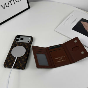 Luxury Leather Monogram iPhone Case With Magnetic Wallet Small Printing For iPhone 17 Series-RCLV079 - Runycase