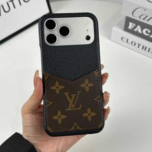Elegant Leather Monogram iPhone Case With Card Holder Big Printing For iPhone 17 Series-RCLV081 - Runycase