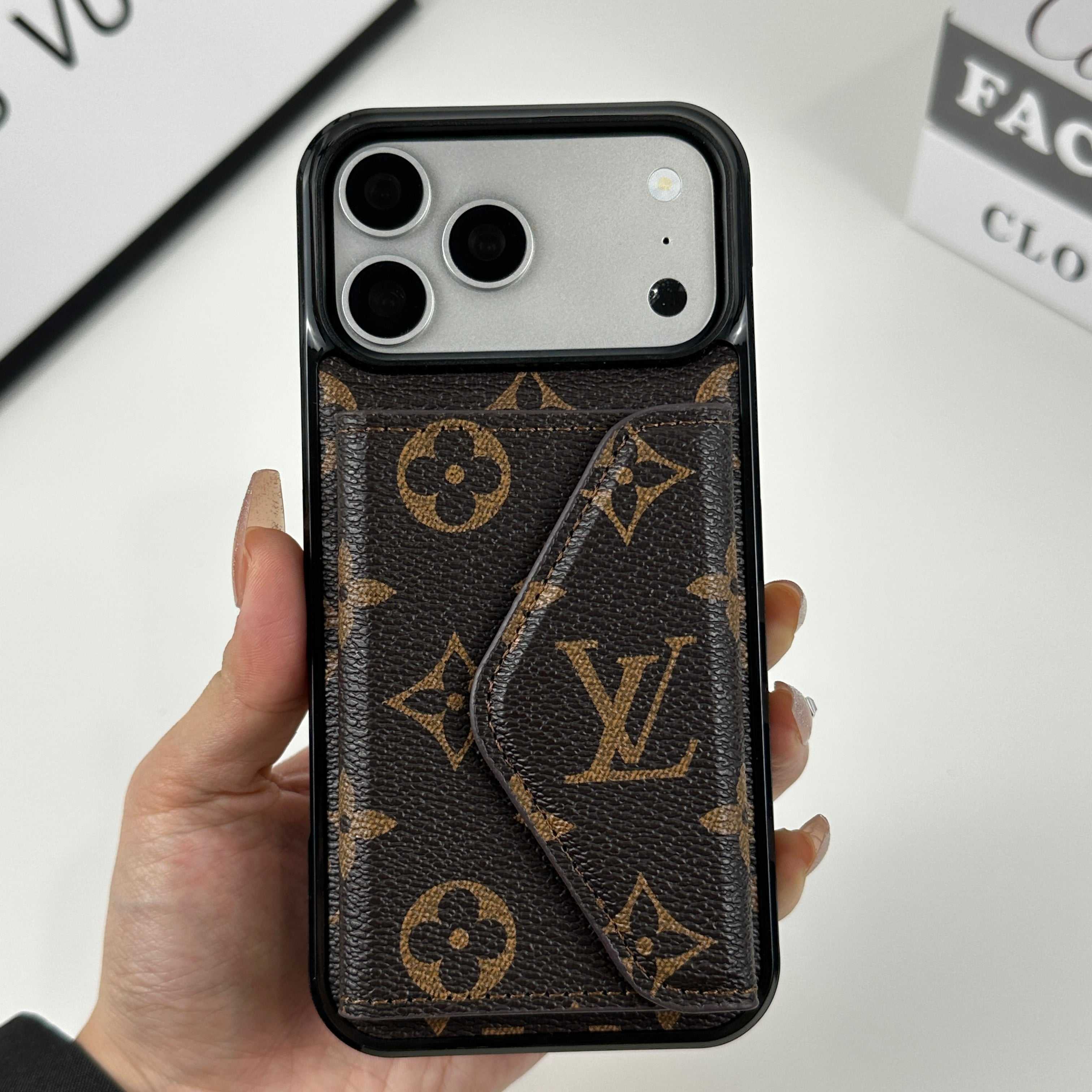 Elegant Leather Monogram iPhone Case With Wallet Big Printing For iPhone 17 Series-RCLV084 - Runycase