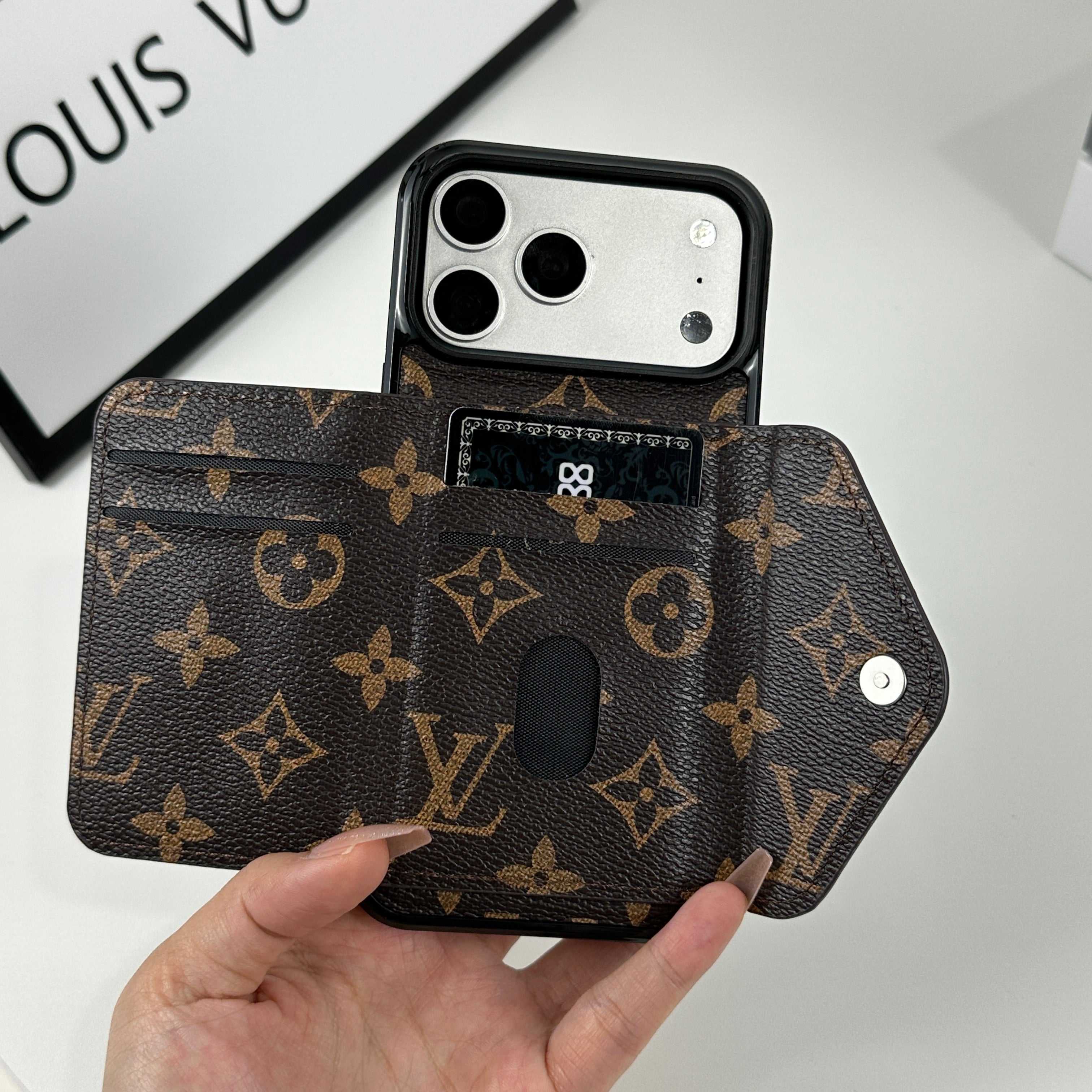 Elegant Leather Monogram iPhone Case With Wallet Big Printing For iPhone 17 Series-RCLV084 - Runycase