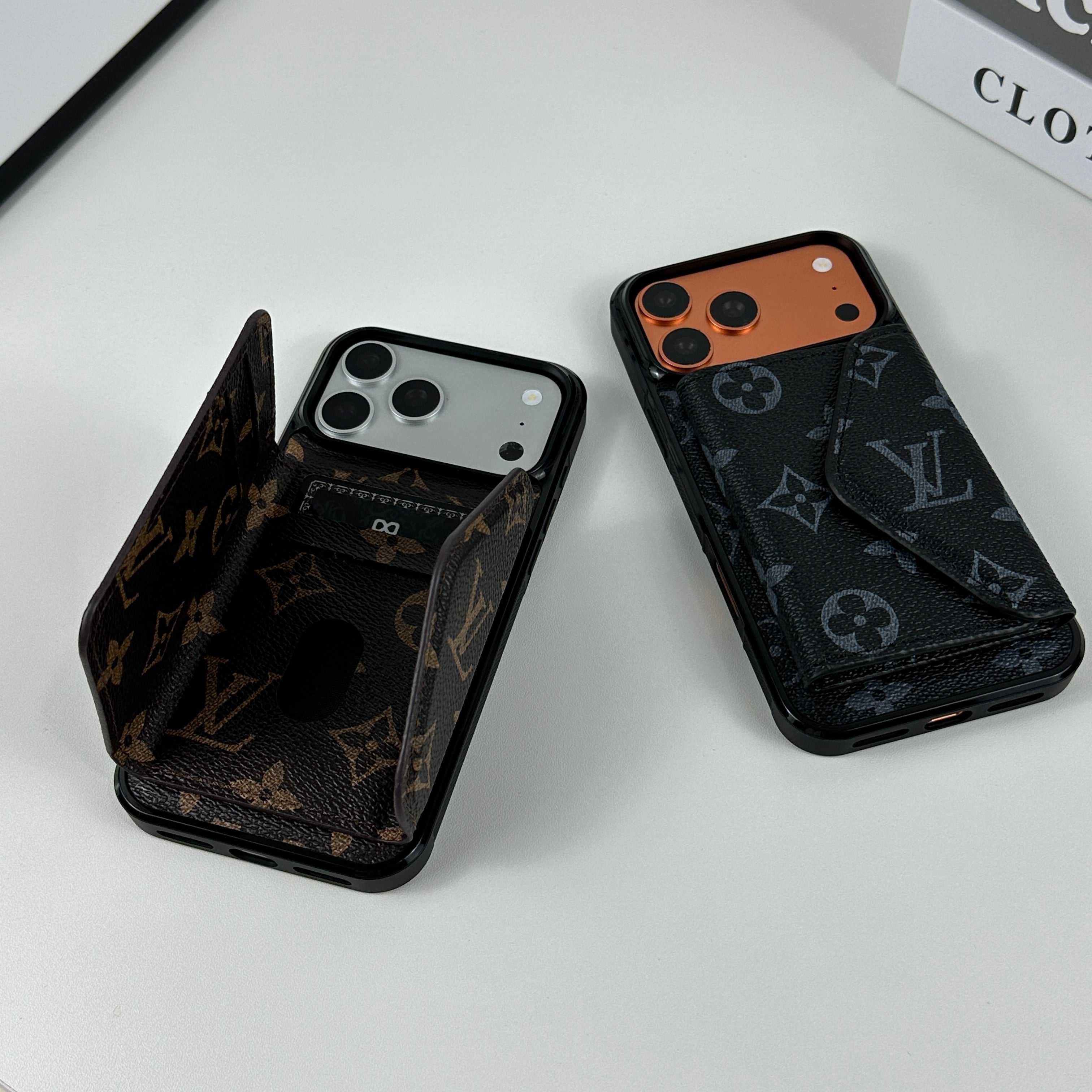 Elegant Leather Monogram iPhone Case With Wallet Big Printing For iPhone 17 Series-RCLV084 - Runycase