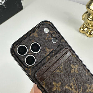 Leather Monogram iPhone Case With Magnetic Card Holder Big Printing For iPhone 17 Series-RCLV085 - Runycase