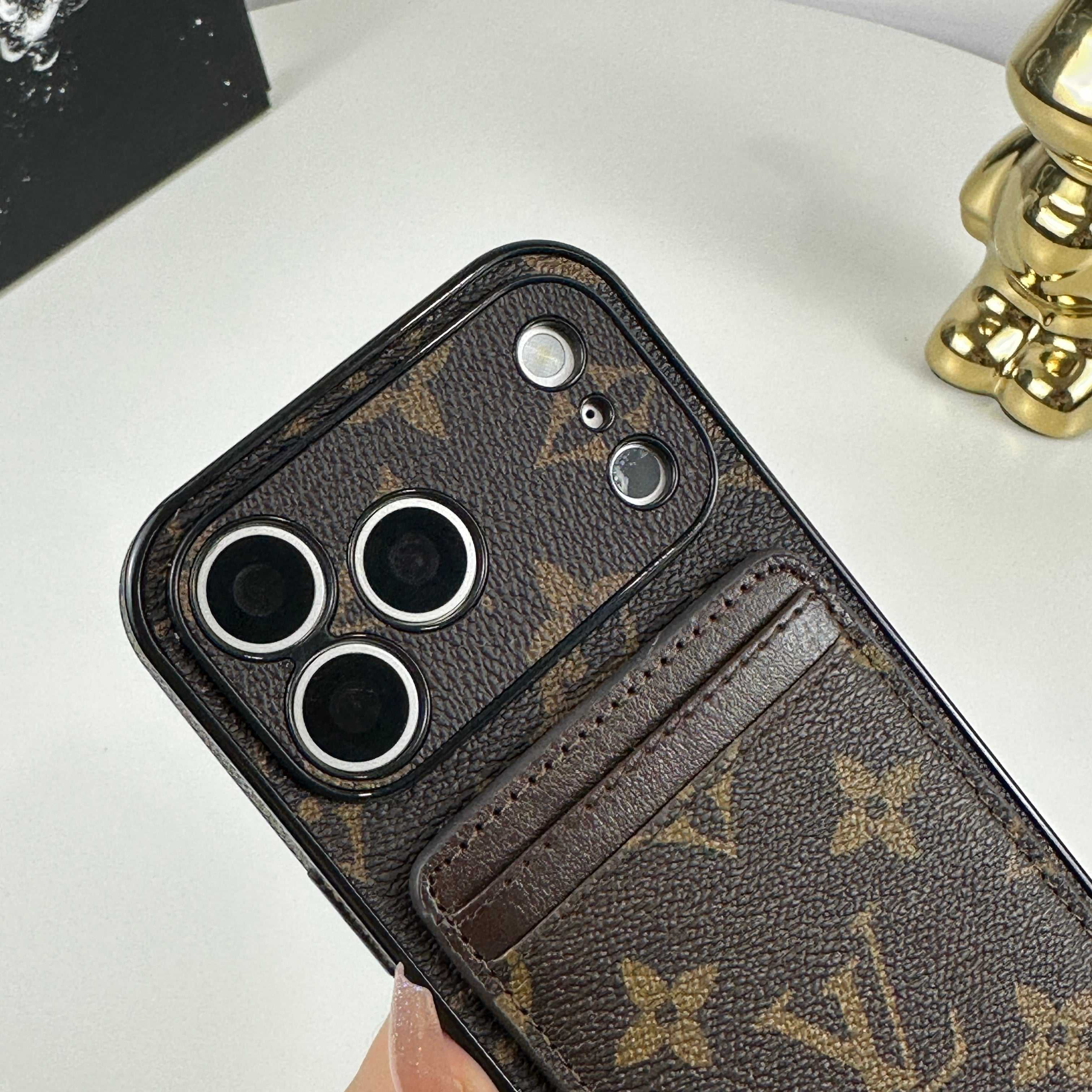 Leather Monogram iPhone Case With Magnetic Card Holder Big Printing For iPhone 17 Series-RCLV085 - Runycase