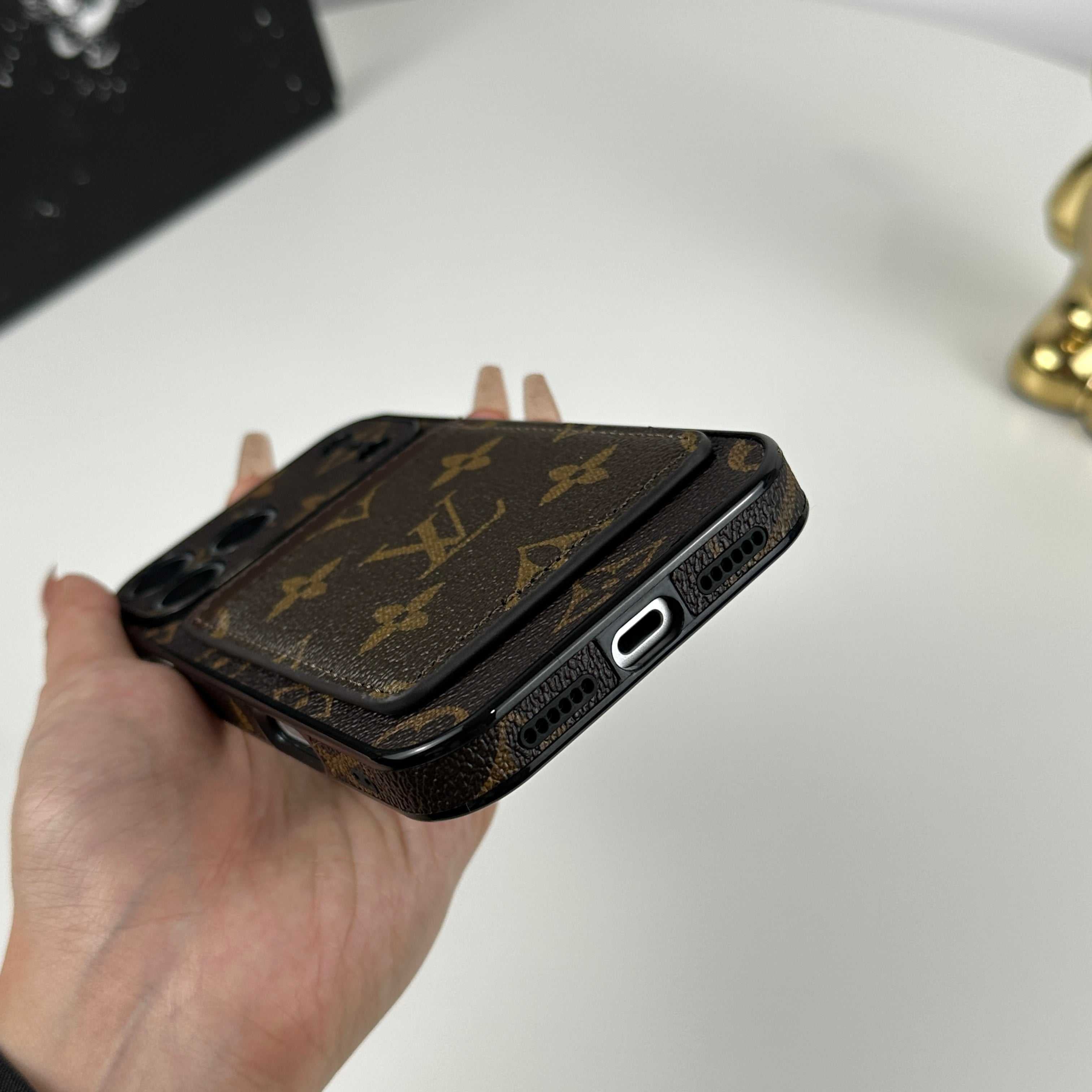 Leather Monogram iPhone Case With Magnetic Card Holder Big Printing For iPhone 17 Series-RCLV085 - Runycase