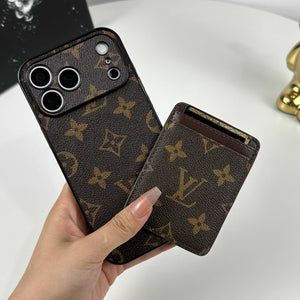 Leather Monogram iPhone Case With Magnetic Card Holder Big Printing For iPhone 17 Series-RCLV085 - Runycase