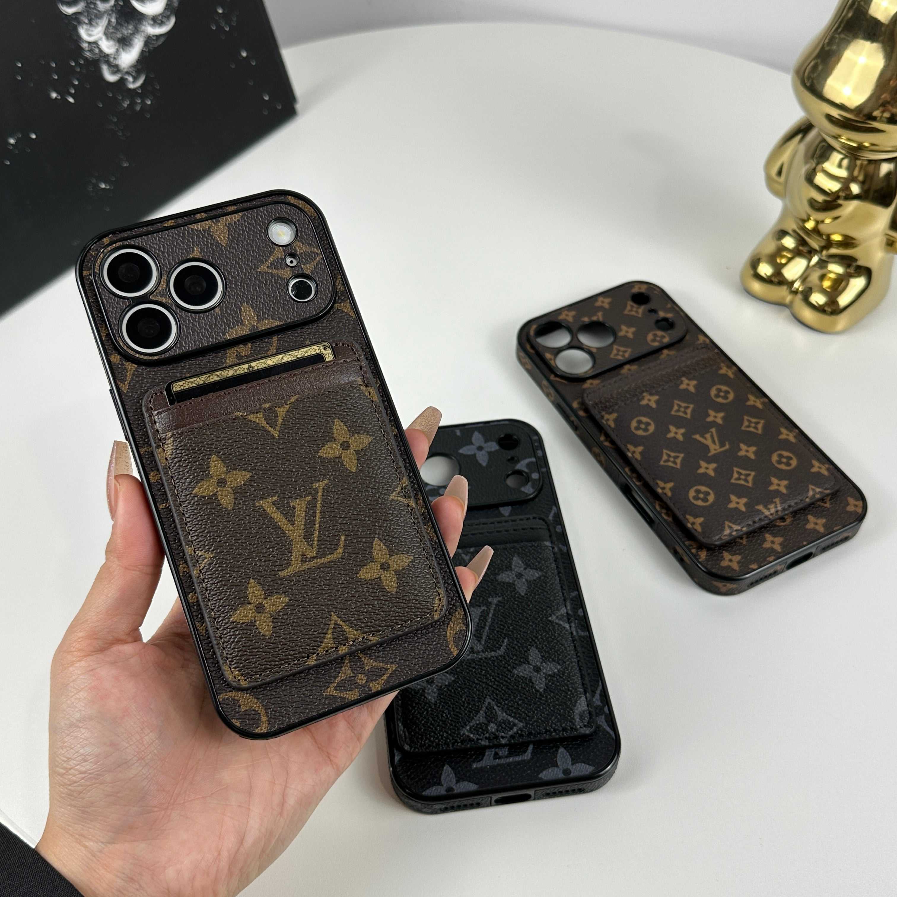 Leather Monogram iPhone Case With Magnetic Card Holder Big Printing For iPhone 17 Series-RCLV085 - Runycase