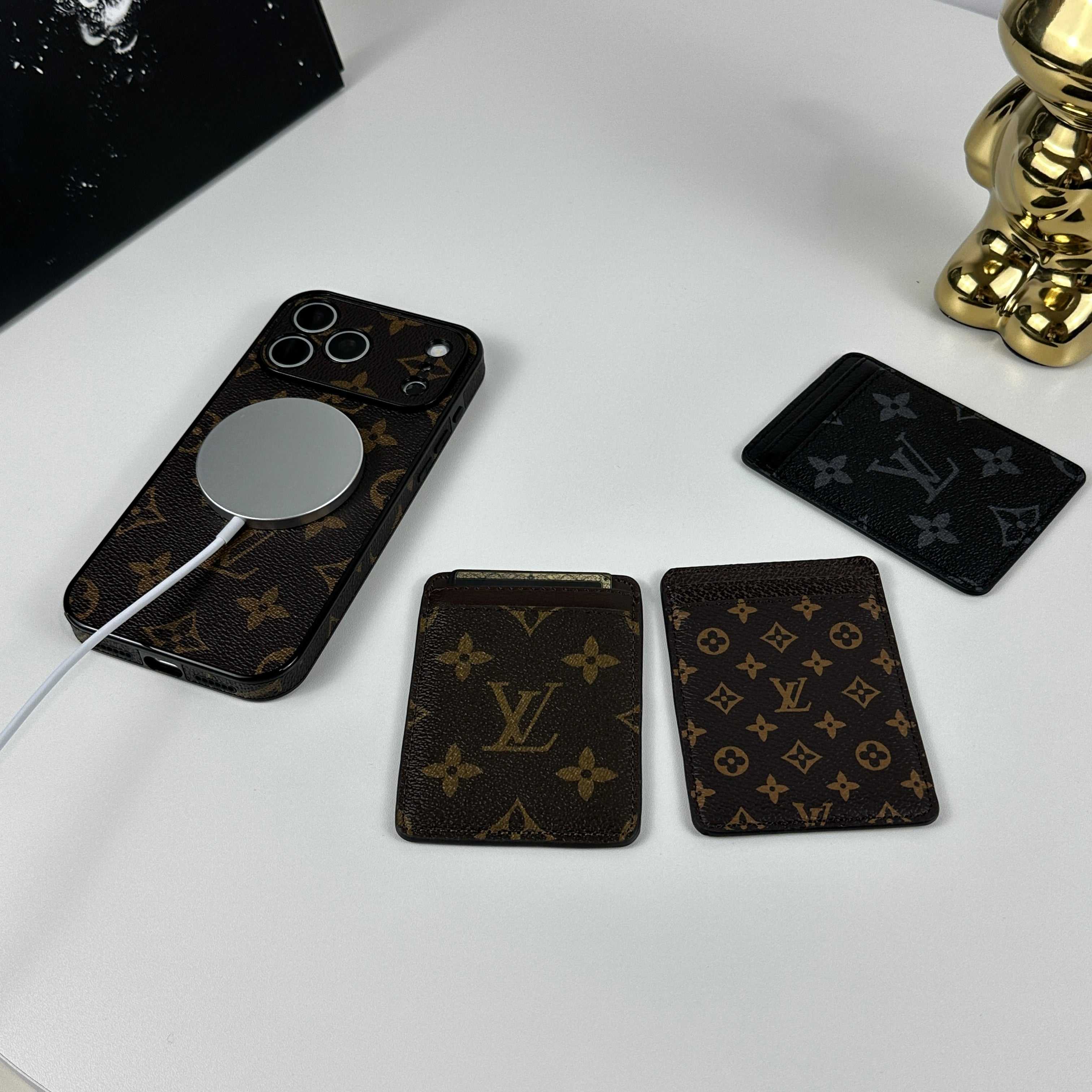 Leather Monogram iPhone Case With Magnetic Card Holder Big Printing For iPhone 17 Series-RCLV085 - Runycase