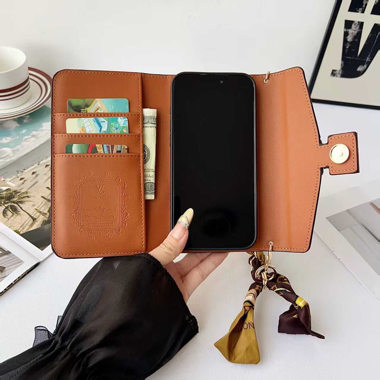 High-quality  Monogram iPhone Case With Card Holder And chain For iPhone 17 Series-RCLV088 - Runycase