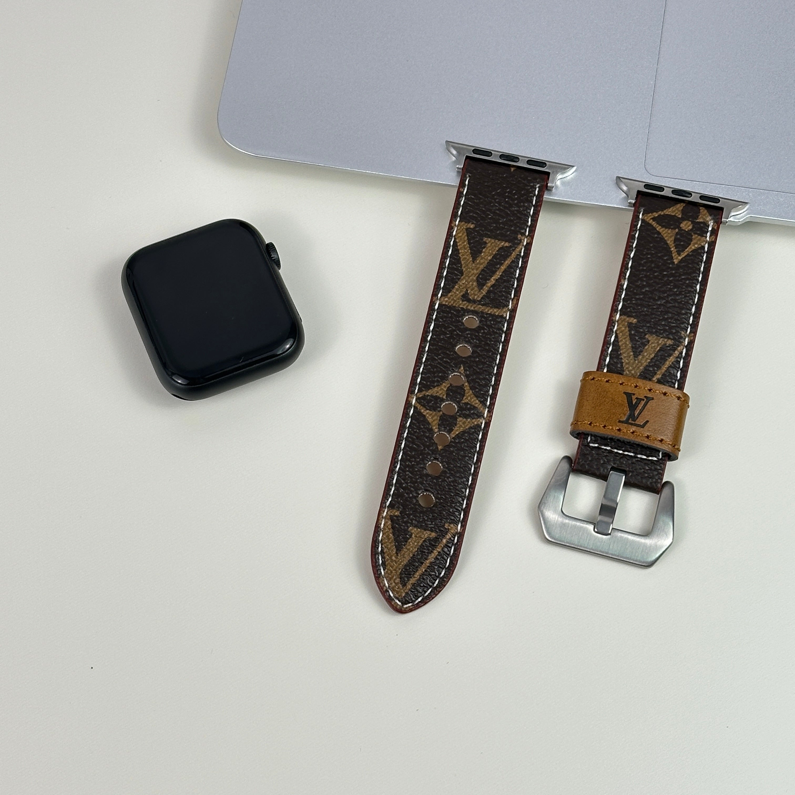 Monogram Elegant Leather Apple Watch Band Big Printing-RCLV039
